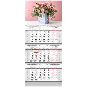 Календарь квартальный 3 бл. на 3 гр. OfficeSpace "Beautiful flowers", с бегунком, 2023г. 338114
