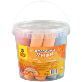 Мелки цветные для асфальта Мульти-Пульти, 14шт., 7цв., круглые, пластиковое ведро АМ_39414