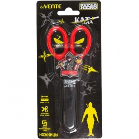 Ножницы детские "deVENTE. SuperHero. Assassin" 13,5 см, пластиковые кольца, защитный футляр с каучуковым декор элементом, черные с красным, 8010331