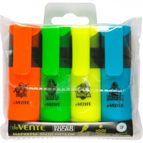 Набор маркеров-выделителей "deVENTE. SuperHero" (04 цв - цвета: зел, желт, оранж., голуб.) плоский мини-корпус с запечаткой, скошенный , шир лин 1-5 мм, 5045336