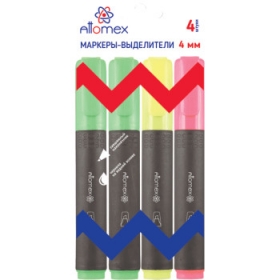 Набор маркеров-выделителей "Attomex" (04 цв - желт, зел, оранж, роз) , скошенный, шир лин 1-4 мм, 5045342