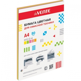 Бумага цветная для офисной техники "deVENTE" A4 50 л, 75 г/м², неоновые цвета, ассорти (5 цветов) в пластиковом пакете 2072243