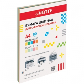 Бумага цветная для офисной техники "deVENTE" A4 50 л, 80 г/м², ассорти 10 цветов (5 интенсивных и 5 пастельных цветов), в пластиковом пакете 2072257