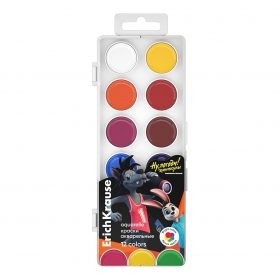 Краски акварельные ErichKrause Ну, Погоди! Каникулы 12 цветов (в пластиковой коробке с европодвесом) 62569