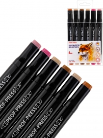 Набор  маркеров двуст для скетчинга NUDE TONES 6шт. (МП-2162) скош/пулев наконечники, черный корп МП-2162