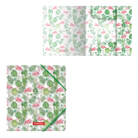 Папка для тетрадей на резинках пластиковая ErichKrause® Tropical Flamingo, A5+ (в пакете по 4 шт.) 49356