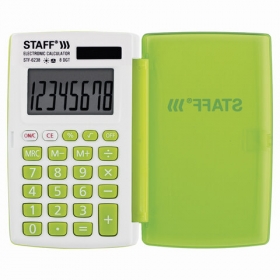 Калькулятор карм. STAFF STF-6238 (104х63 мм), 8 разядов, двойное питание, БЕЛЫЙ С ЗЕЛ. КНОПК 250283