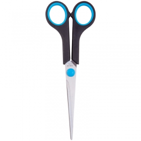 Ножницы OfficeSpace 17,1см, черные с синими вставками, ПВХ чехол с европодвесом 264902