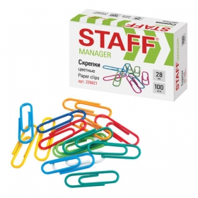 Скрепки STAFF "Manager", 28 мм, цветные, 100 шт., в картонной коробке, 226821