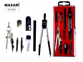 Готовальня, 8 предметов (циркуль 120 мм, игла, циркуль- трансформер 95 мм, грифель для циркуля в футляре, насадка рейсф, держ рейсфед, точ, отв M-4525