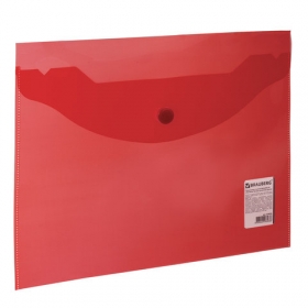 Папка-конверт с кнопкой МАЛОГО ФОРМАТА (240х190 мм), А5, прозр, красная 0,18 мм, BRAUBERG,224026