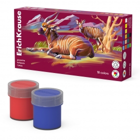 Гуашь ErichKrause Safari с УФ защитой яркости 18 цветов по 20 мл (в коробке 18 шт) 61424