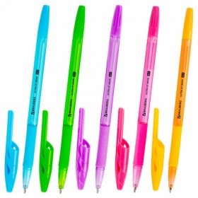 Ручка шариковая с грипом BRAUBERG "ULTRA GT NEON", СИНЯЯ, корпус ассорти, линия 0,35 мм, 144054 144054