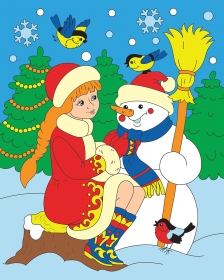 Холст с красками 20х25 см по номерам. Снежная девушка и снеговик Арт. ХК-1138