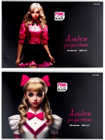 Альбом для рисования А4 40л. PINK&BLACK (40-3752) 2 диз.в сп, скреп, мелов. обл., офс
