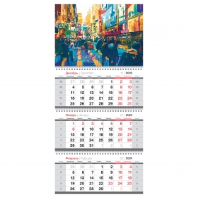 Календарь квартальный 3 бл. на 3 гр. OfficeSpace "City life", с бегунком, 2024г. 352324