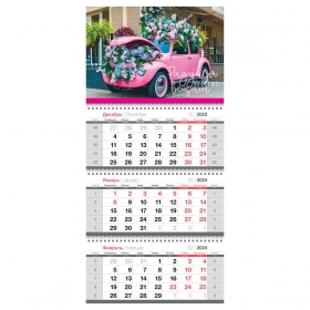 Календарь квартальный 3 бл. на 3 гр. OfficeSpace "Pink madness", с бегунком, 2024г. 352332