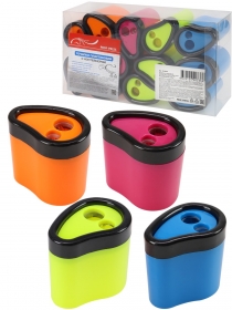 Точилка для карандашей 2 отв (ТК-0336) с контейнером, пластмассовая, ассорти, крат12