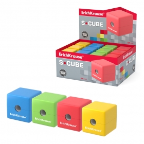Точилка пластиковая ErichKrause® S-Cube с контейнером, цвет ассорти (в коробке по 24 шт.) 50141