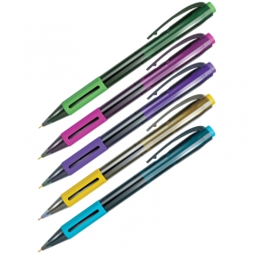 Ручка шариковая автоматическая Berlingo "SI-400 Color" синяя, 0,7мм, грип, корпус ассорти CBm_70500