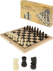 Шахматы деревянные (24х12х3 см), фигуры пластик, в коробке (Арт. ИН-1064)