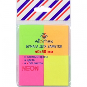 Клейкая бумага для заметок "Attomex" 40x50 мм, 50 листов, офсет 75 г/м², 4 неоновых цвета 2010200