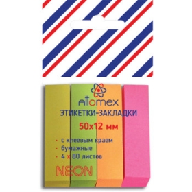 Закладки клейкие "Attomex" бумажные 50x12 мм, 4x80 листов, 4 неоновых цвета, 2011701