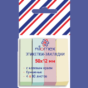Закладки клейкие "Attomex" бумажные 50x12 мм, 4x80 листов, 4 пастельных цвета, 2011702