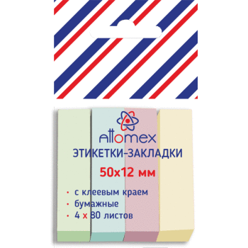Закладки клейкие "Attomex" бумажные 50x12 мм, 4x80 листов, 4 пастельных цвета, 2011702