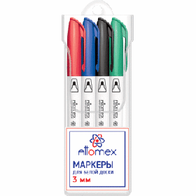 Набор маркеров для белой доски "Attomex" 04 цв,круглый корпус с клипом, пулевидный , 3 мм, 5040705