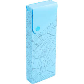 Пенал "deVENTE. School" 20x7,4x2,7 см, прямоугольный, выдвижной, на кнопке, пластик 600 мкм, фактура "песок" голубой с дизайном 7025317