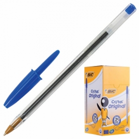 Ручка шариковая BIC Cristal, СИНЯЯ, корпус прозрачный, узел 1мм, линия 0,4мм, 847898, 140053
