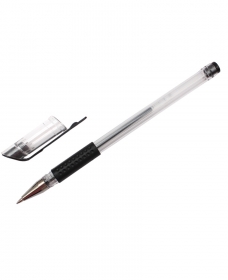 Ручка гелевая ЧЕРНАЯ (РГ-0654) d=0,7,с прозрачным корпусом и рез манжет,в пэт  кратно 100 РГ-0654
