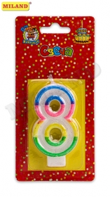 Свеча для торта с разноцветной окантовкой с блестками Цифра 8 С-2423