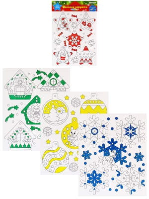 Новогодний набор ЁЛОЧНЫЕ ИГРУШКИ-2 (04-0443),4л, мелов.картон, 4+1, глиттер, европодвес, 210х250