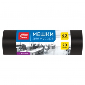 Мешки для мусора  60л OfficeClean ПНД, 60*70см, 15мкм, 20шт., прочные, черные, в рулоне 344041