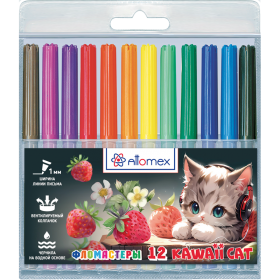 Фломастеры "Attomex. Kawaii Cat" 12 цветов с вентилируемым колпачком, в пластиковом блистере 5081536