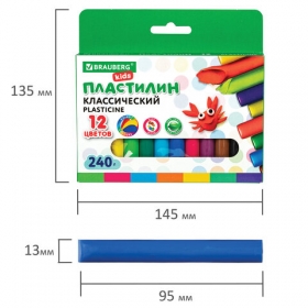 Пластилин 12 цв, 240 г, классический BRAUBERG KIDS, ВЫСШЕЕ КАЧЕСТВО, 105873