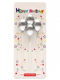 Свечи для торта на длинных пиках. Серебряные шары, 4 шт С-2463
