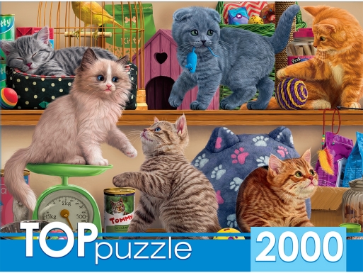 TOPpuzzle. ПАЗЛЫ 2000 элементов. ХТП2000-1596 Смешные котята в зоомагазине
