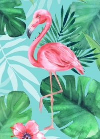 Холст с красками 30х40 см по номерам. (20 цв.) Яркий фламинго в цветах (Арт.Х-6795)