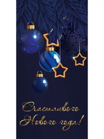 Конверт для денег "С Новым Годом. Синие шары" (6+0 (золото/серебро)) ЗСС-0002