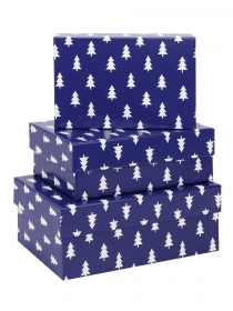 Набор прямоугольных коробок 3в1 Новогодние ели на синем (19х12х7,5-15х10х5) ПП-4477
