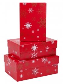Набор прямоугольных коробок 3в1 Новогодние снежинки на красном(19х12х7,5-15х10х5) ПП-4481