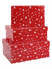 Набор прямоугольных коробок 3 в 1 Елки на красном (23х16х9,5-19х12х6,5) ПП-4483
