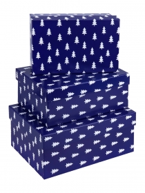 Набор прямоугольных коробок 3в1 Новогодние ели на синем(23х16х9,5-19х12х6,5) ПП-4484