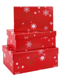 Набор прямоугольных коробок 3в1 Новогод.снеж. на красном(23х16х9,5-19х12х6,5) ПП-4488