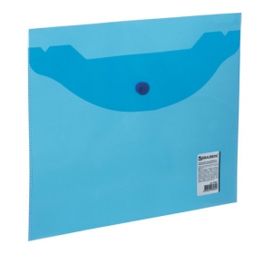 Папка-конверт с кнопкой МАЛОГО ФОРМАТА (240х190 мм), А5, прозр, синяя, 0,18 мм, BRAUBERG, 224027