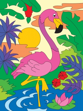 Холст с красками 18х24 см по номерам. Фламинго на закате (Арт. Х-2557)