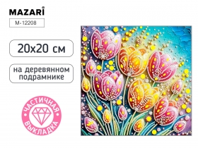 Алмазная мозаика ТЮЛЬПАНЫ, 20x20 см, деревянный подрамник, частичная выкладка, термоусадочная плёнка M-12208